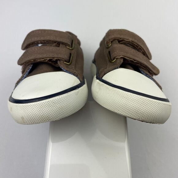 ~ Tommy Hilfiger Kids Sneakers 7 Brown Canvas Rubber Hook & Loop Blue ~ - Picture 4 of 14